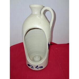 Williamsburg 1994 Pottery Candle Holder Jug Salt Glazed 8.5” H Cobalt Blue T85